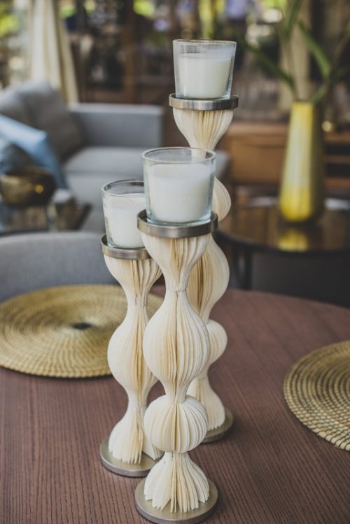 Candle holder decorated with mulberry paper modules large