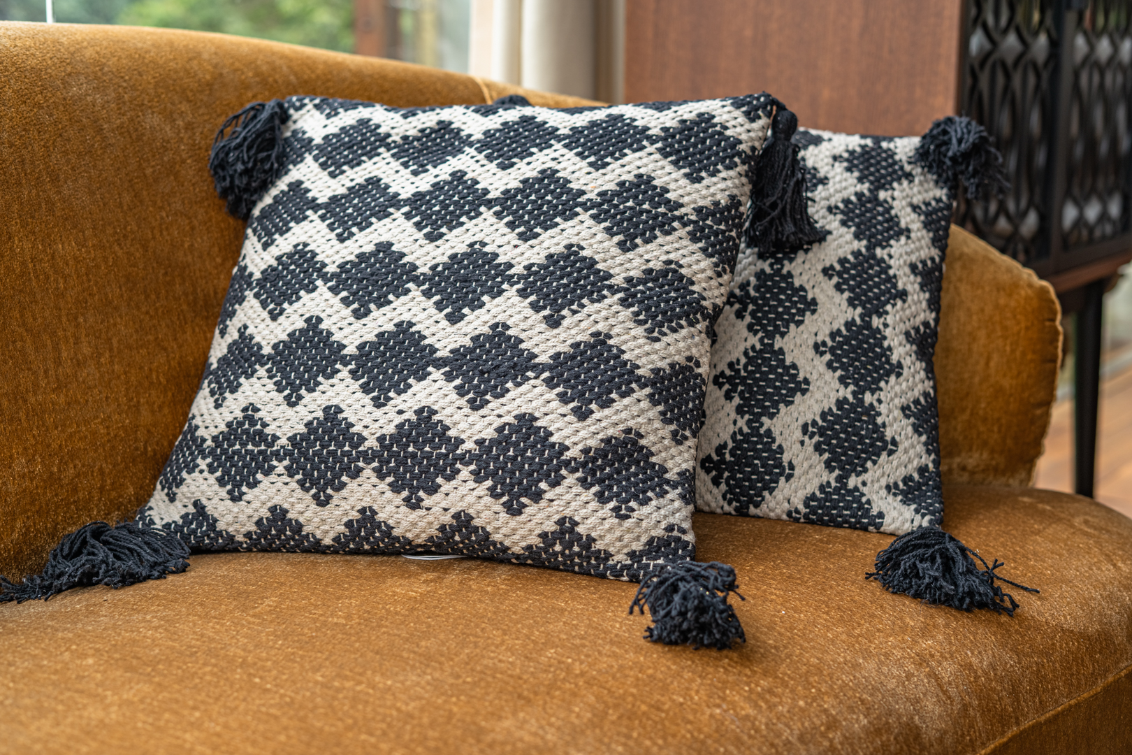 Cushion, Black, Cotton Puffs