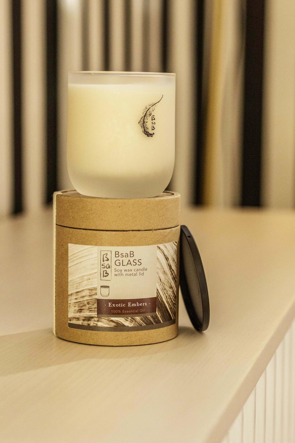 Soy wax candle in glass with lid