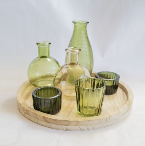 votive green glass set