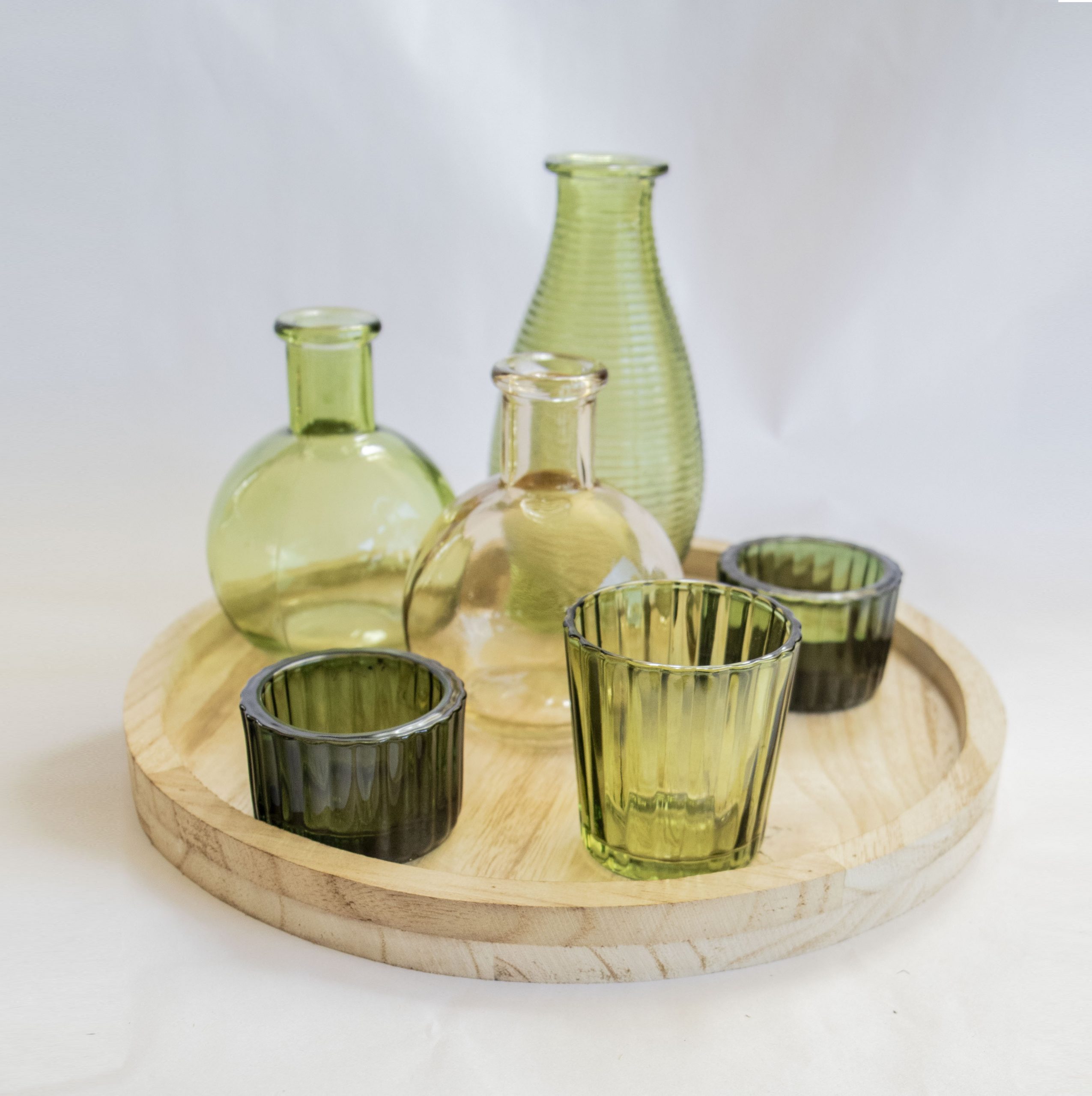 votive green glass set