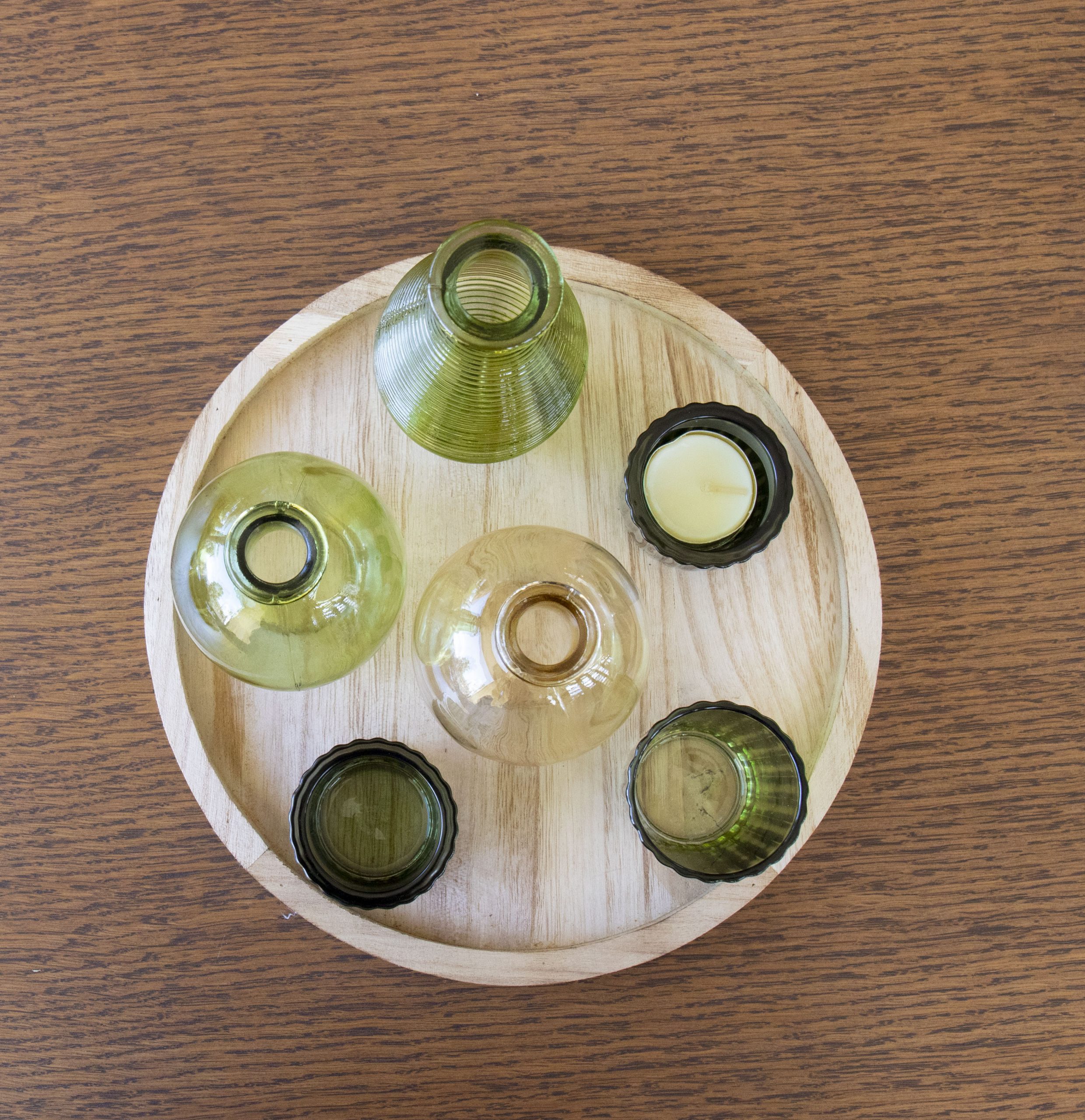 votive green glass set